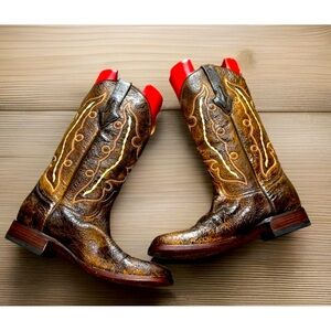 Rare Resistol Ranch Lucchese Tuff Hedeman Sq Toe Boots Snake Crackle Sz 10 D